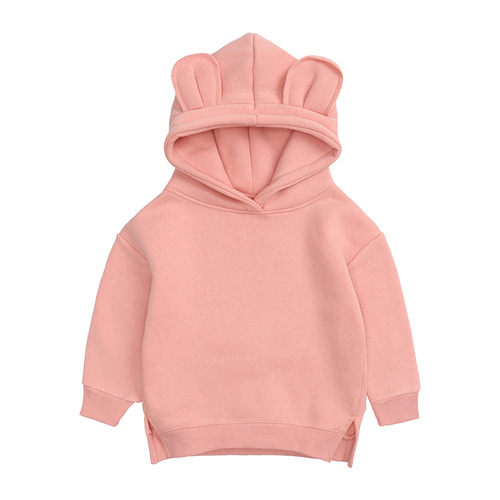 Korean style new children's sweatshirts, spring, autumn and winter clothing for boys and girls, hooded fleece sweatshirts, baby tops, bear ears children's clothing