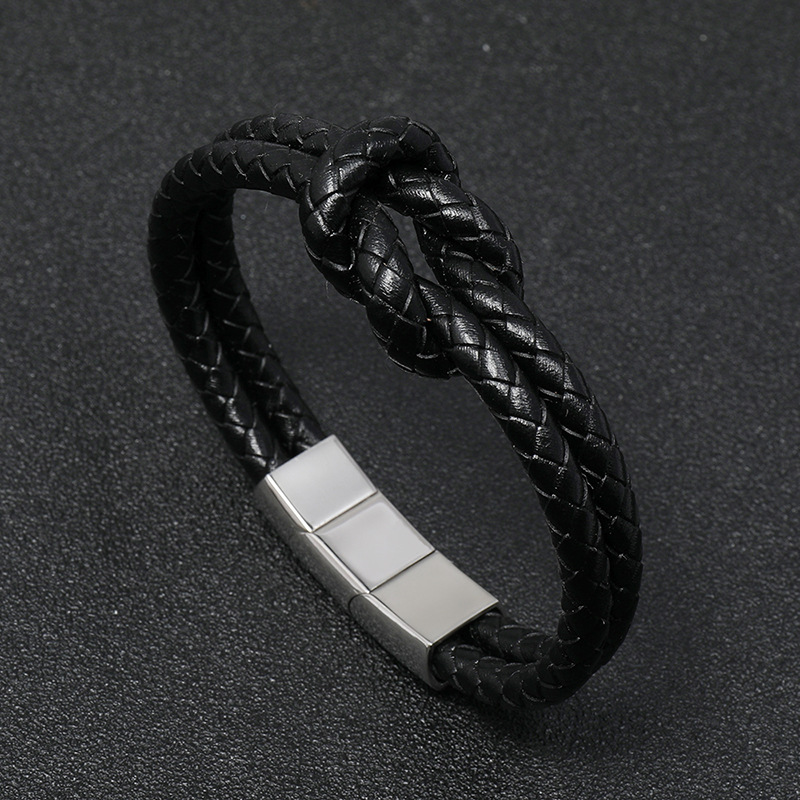 retro woven leather  stainless steel  magnet buckle menu0027s bracelet