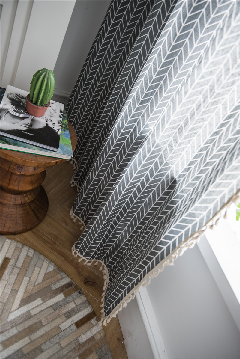 Minimalistischer Geometrischer Vorhang Mit Quasten Grau Baumwolle_voghion.com