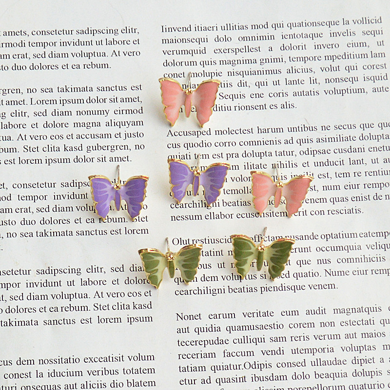 Pink, Purple Color S925 Silver Needle Korean Butterfly Simple Earrings