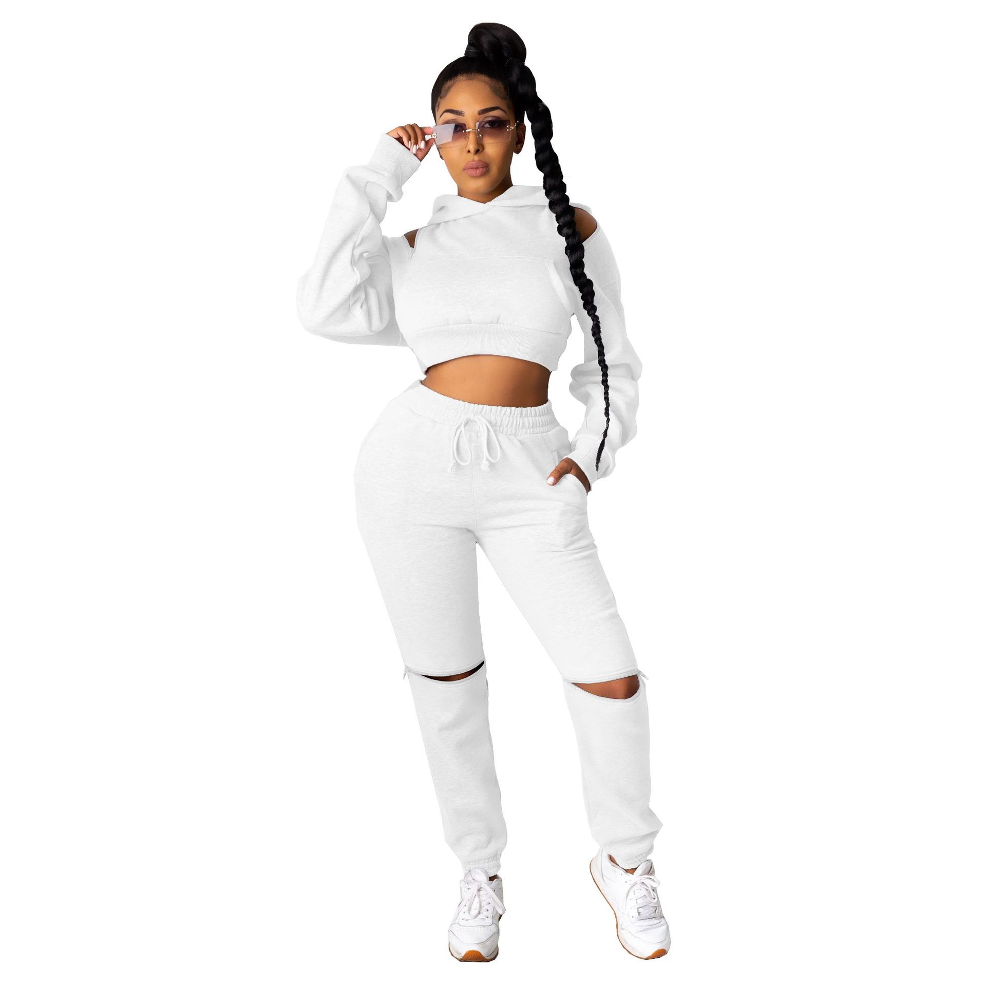 zipper stitching sweatshirt trousers two-piece set nihaostyles clothing wholesale NSALI85448