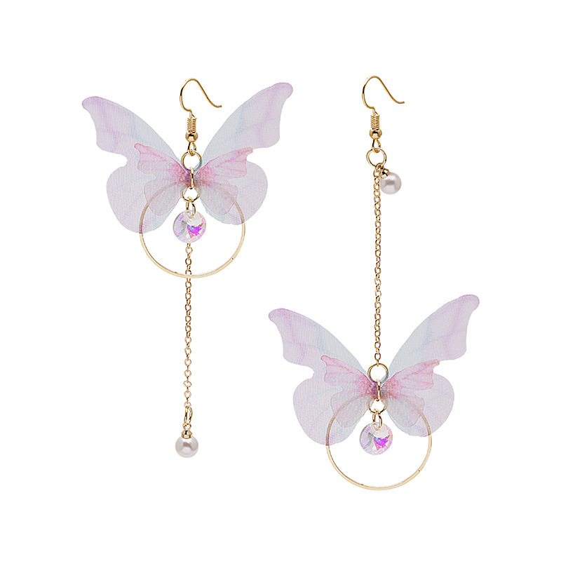 Butterfly Pattern Women'S Gender Inlay Design Sweet Butterfly Polyester Fabric Alloy Inlay Artificial Pearls Rhinestones Women's Earrings 1 Pair