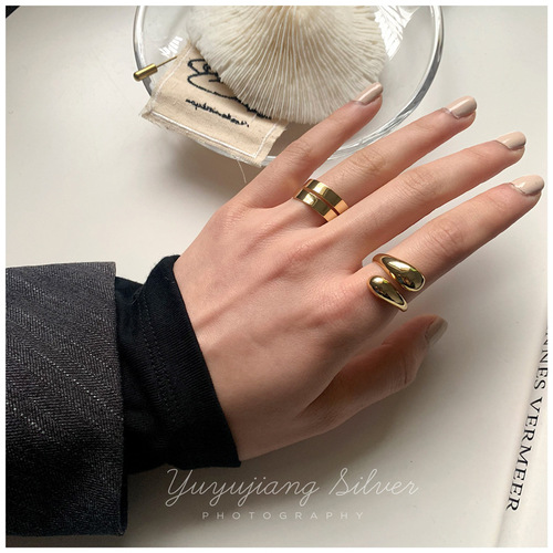 Elegant Metal-Sensory Ring with Spiral Design, Simple and Cold Style, Wide Band Ring for Women - Made of S925 Silver, from Dongdaemun, South Korea