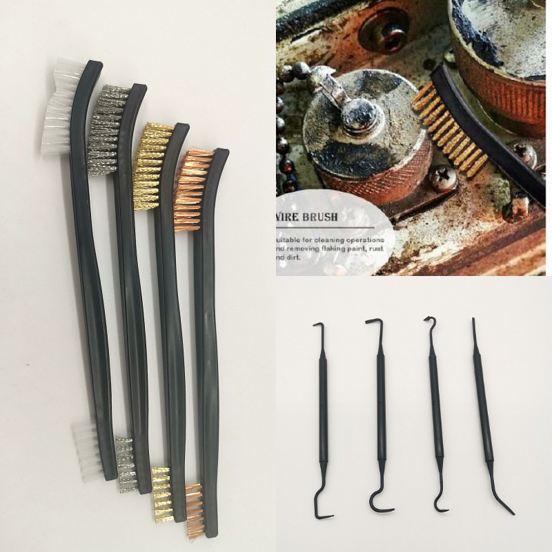 Naylon çift uçlu fırça tabancası fırça parlatma ve dekontaminasyon metal tel fırça bakır tel fırça aracı fırça üç parçalı set