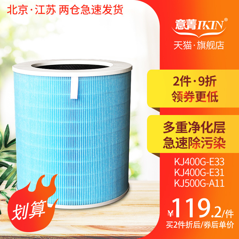 适配美的空气净化器滤芯KJ400G-E33 KJ400G-E31 KJ500G-A11过滤网