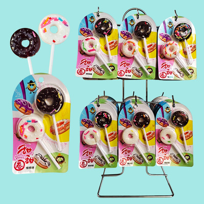 60板贈展示架甜甜圈棒棒糖酸奶味巧克力味創意網紅兒童糖果批發
