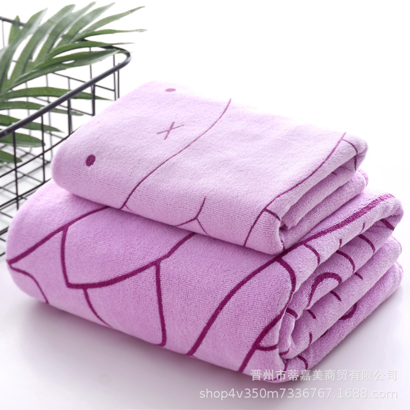 Toalla de baño de tres piezas conjunto absorbente de secado rápido impresión hermosa suave envoltura larga de las mujeres de dibujos animados para adultos Toalla de playa regalo de retorno