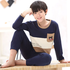 春秋冬初中学生少男睡衣男孩长袖纯棉12-13-15岁大童可爱青少年套