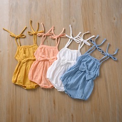 H1217# Girls' Bodysuit with Straps, Baby Girl Triangle Diaper Short Crawl Plication Butterfly Bow Ins Style Bodysuit