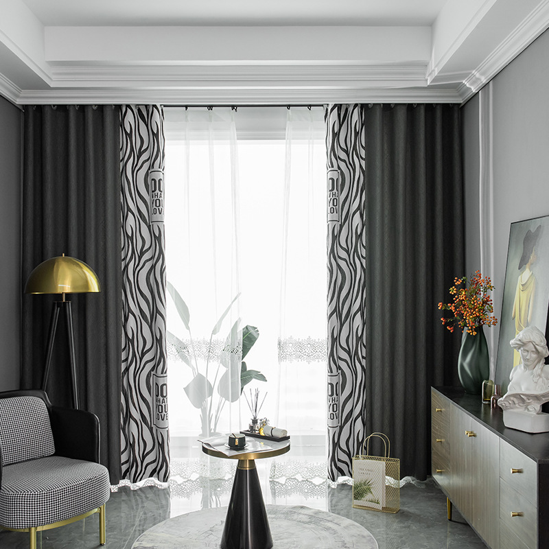 雪尼尔拼接豹纹窗帘ins北欧风高遮光窗帘布 客厅卧室书房工程窗帘|ms