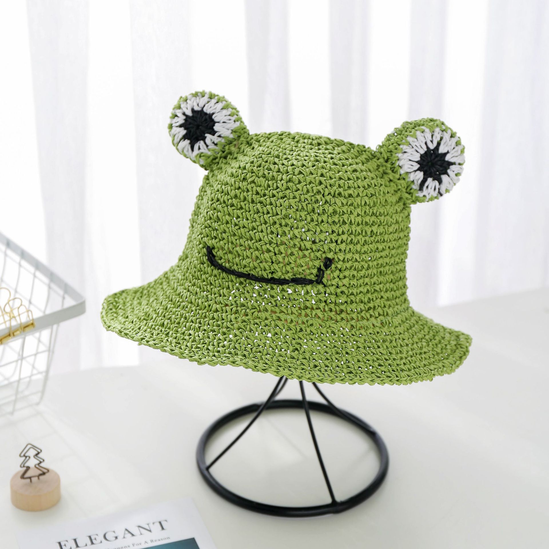 Summer Models Hand-knitted Frog Straw Hats Boys And Girls Students Sun Hats Children Sun Hats display picture 4