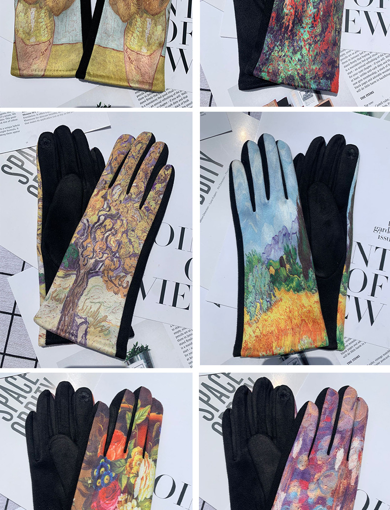 Women's Fashion Oil Painting Faux Suede Gloves 1 Pair display picture 2