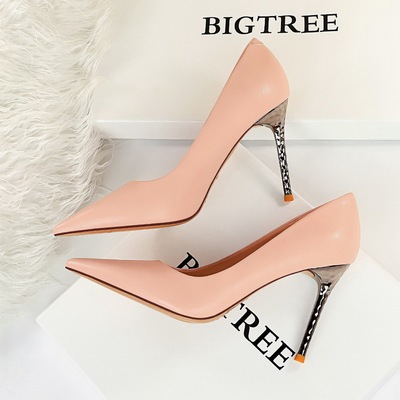 6189-5 European and American wind fashion simple metal with high heel with shallow mouth pointed sexy thin single shoe h