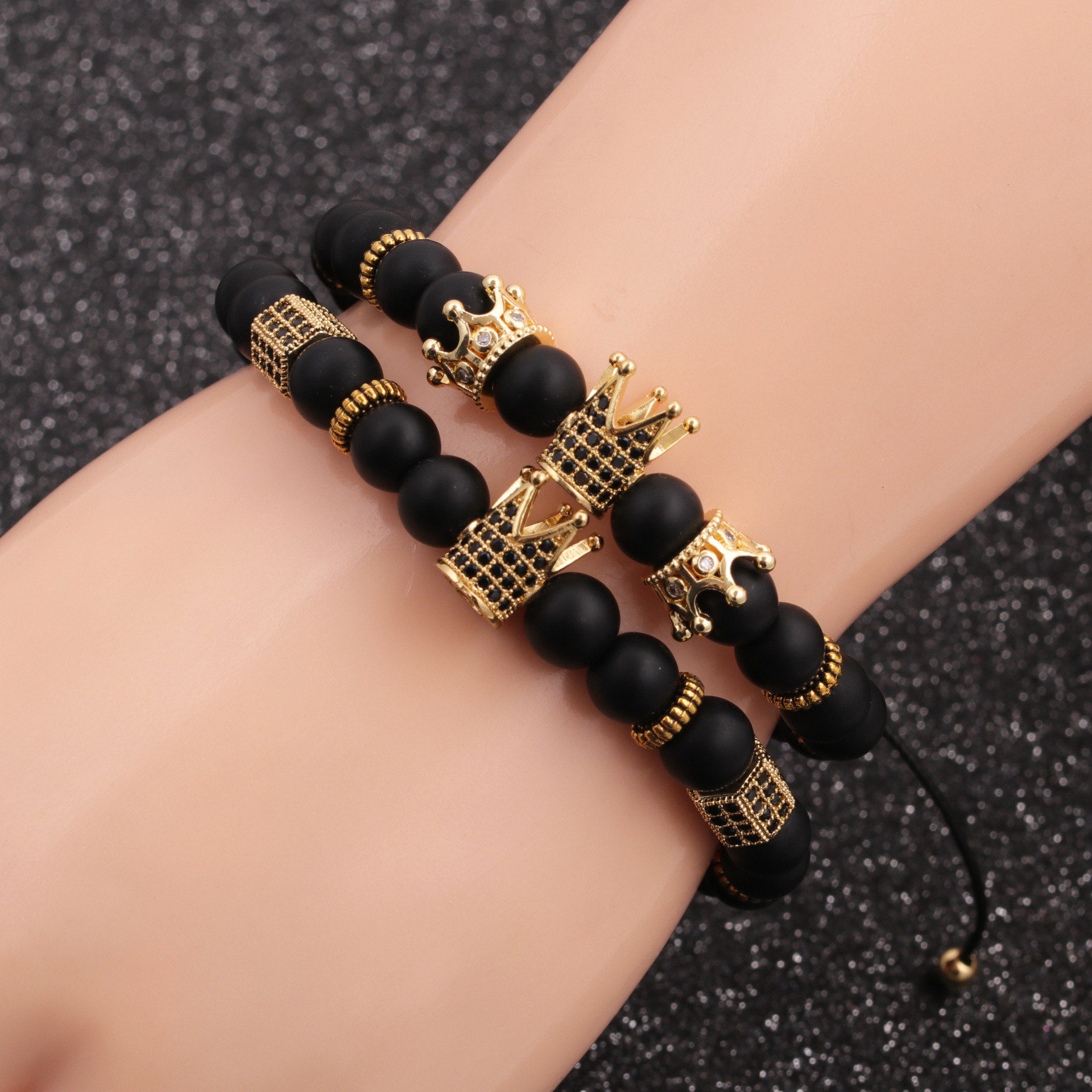 Fashion new  Frosted Stone White Turquoise Lapis Lapis Agate Crown Bracelet Set