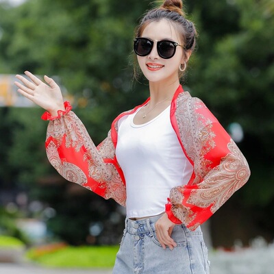 防晒袖套雪纺披肩女长袖百搭防晒衣女外搭新款开骑电动车防晒披肩