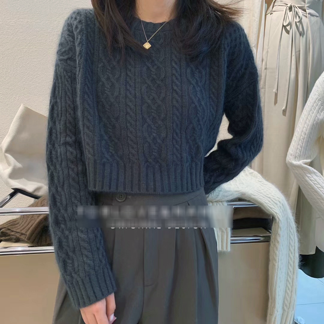 2022秋冬季新款百搭短款含兔毛套头外穿麻花圆领长袖时尚毛衣女