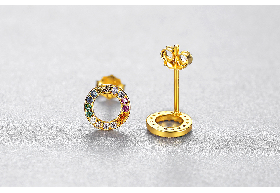 Rainbow Hollow Circle 18k Gold Color Zircon Earrings display picture 4
