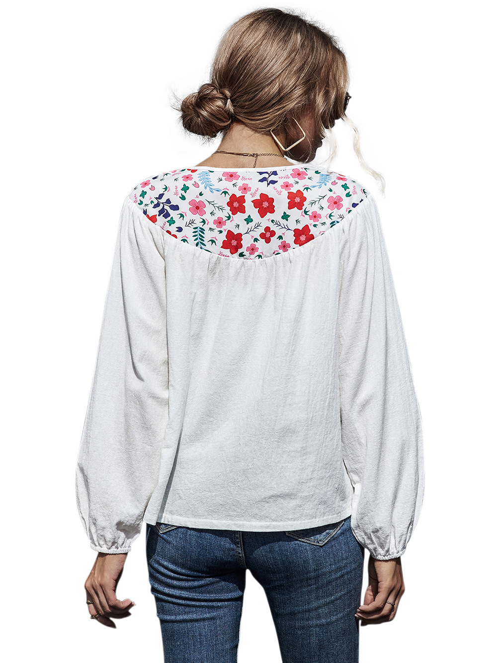autumn and winter cotton and linen embroidery slim top linen retro long-sleeved shirt NSDF338