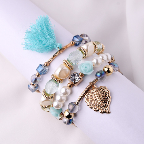 Europe and the new crystalline layers of pearl bracelets glass alloy temperament tassel multilayer hand chain bracelet