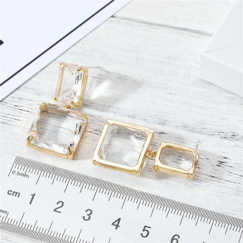 Korean Colorful Glass Square Crystal Earrings display picture 8