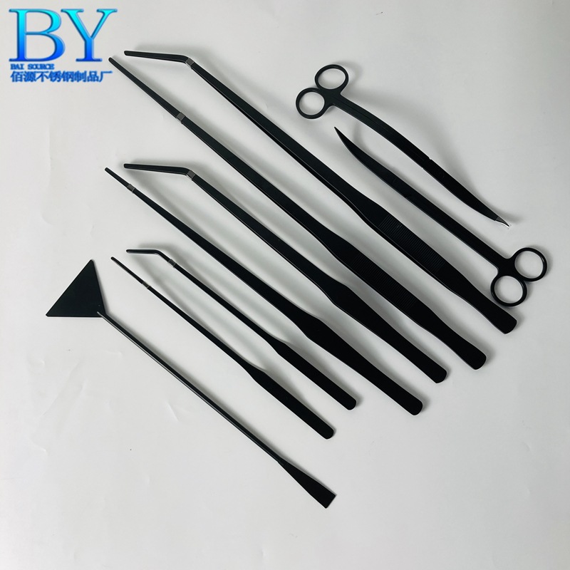 不锈钢发黑水草镊子水草剪刀平沙铲鱼缸造景工具黑色水族工具套装|ms