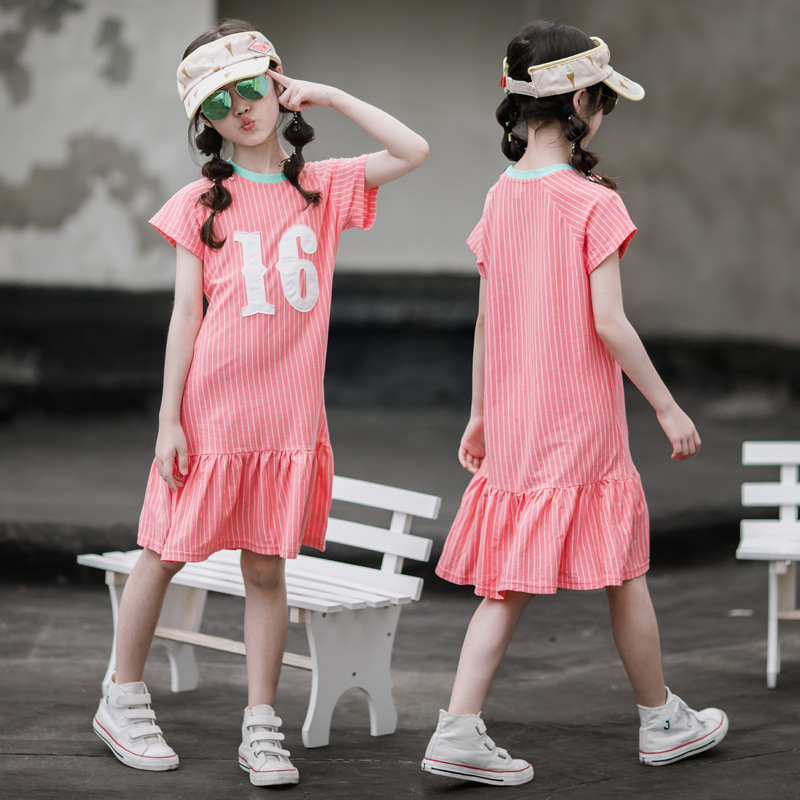 Vestido de las niñas ropa de verano 2023 nueva ropa de mujer niños medianos y grandes 12-15 años estilo coreano falda de algodón para niños ESTILO OCCIDENTAL