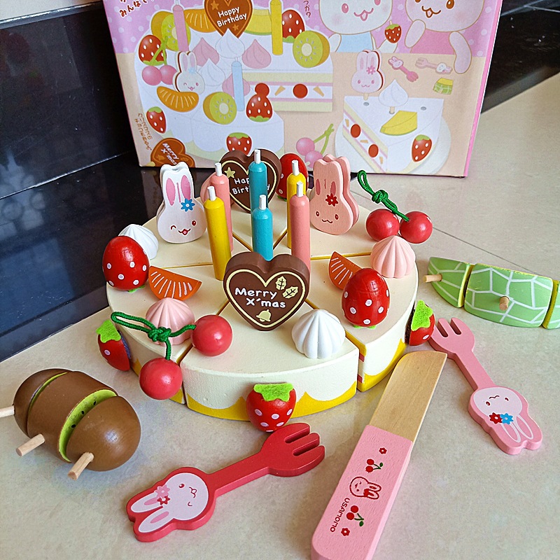 木制过家家momo兔生日蛋糕玩具儿童礼物仿真切切看乐益智互动分享