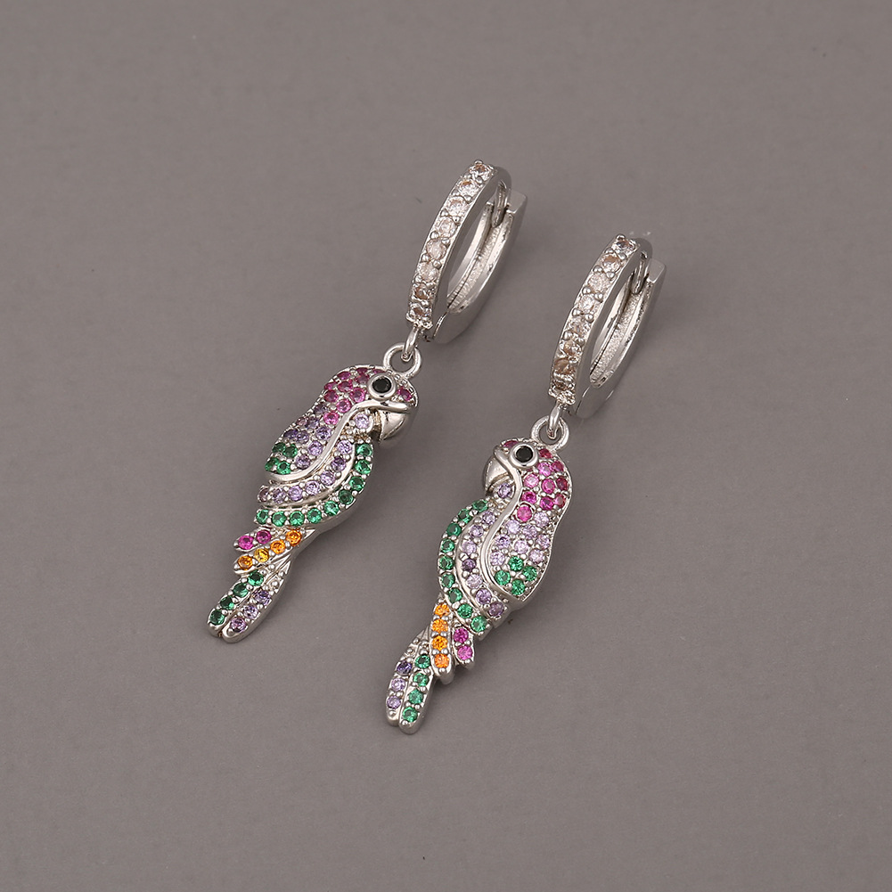 Fashion Geometric Parrot Copper Inlaid Zircon Earrings Wholesale display picture 4