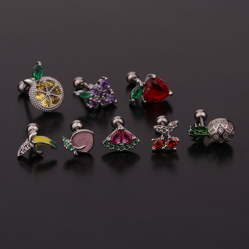 Ear Cartilage Rings & Studs Fruit 316 Stainless Steel  Copper Inlaid Zircon display picture 10