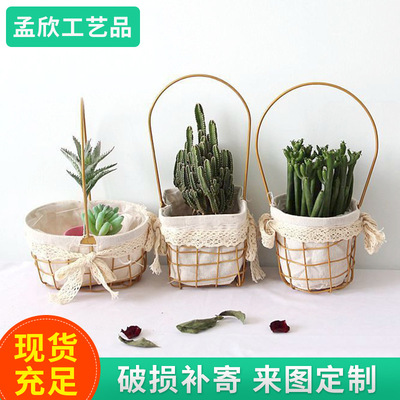 铁艺手提花篮花架鲜花干花多肉花卉绿植花器摆件客厅咖啡厅收纳篮|ms