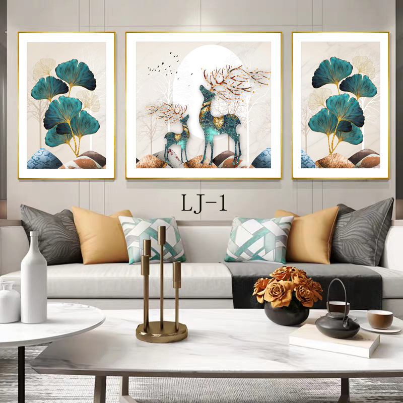 现代轻奢鎏金工艺客厅装饰画 大三联2+1组合画 定制尺寸卧室挂画