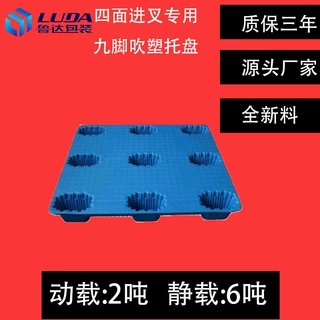 供应九脚塑料托盘 吹塑塑胶托盘 仓储垫仓板梁山厂家