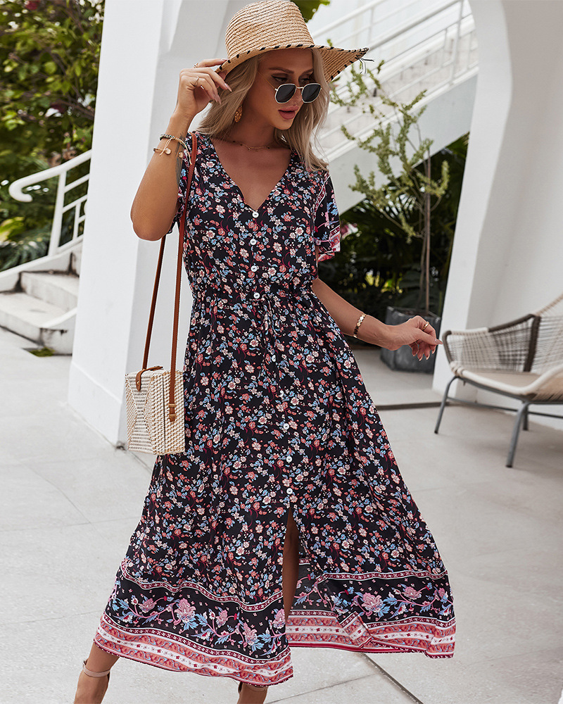 sexy V-neck big swing printed dress  NSDY28138