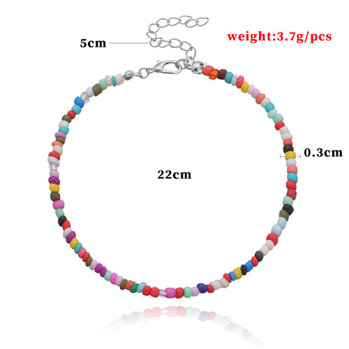 Eurasian Accessory 3mm Medium Colorful Rice Beads Beach Ankle Strap for Women Fashionable Trendy Personal Ankle Jewelry