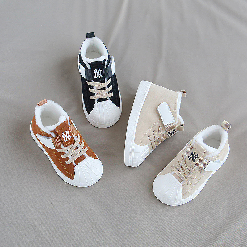 小溜宝秋冬加绒款1-4岁学步棉鞋磨砂皮防滑软底贝壳头童板鞋加绒