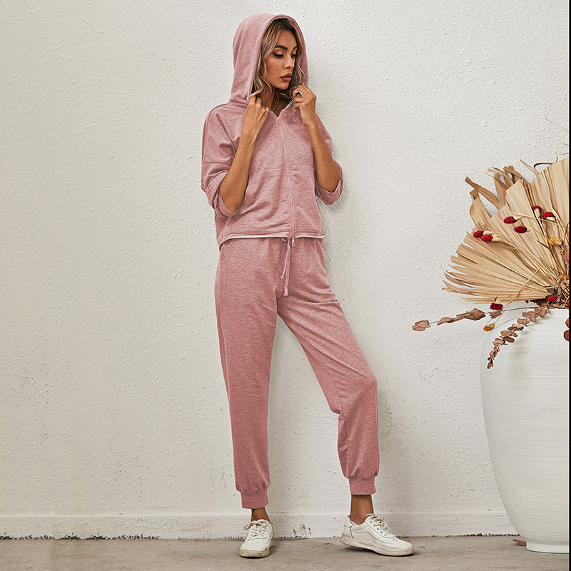 Solid Color Long-Sleeved Trousers Hooded Casual Suit NSKX8438