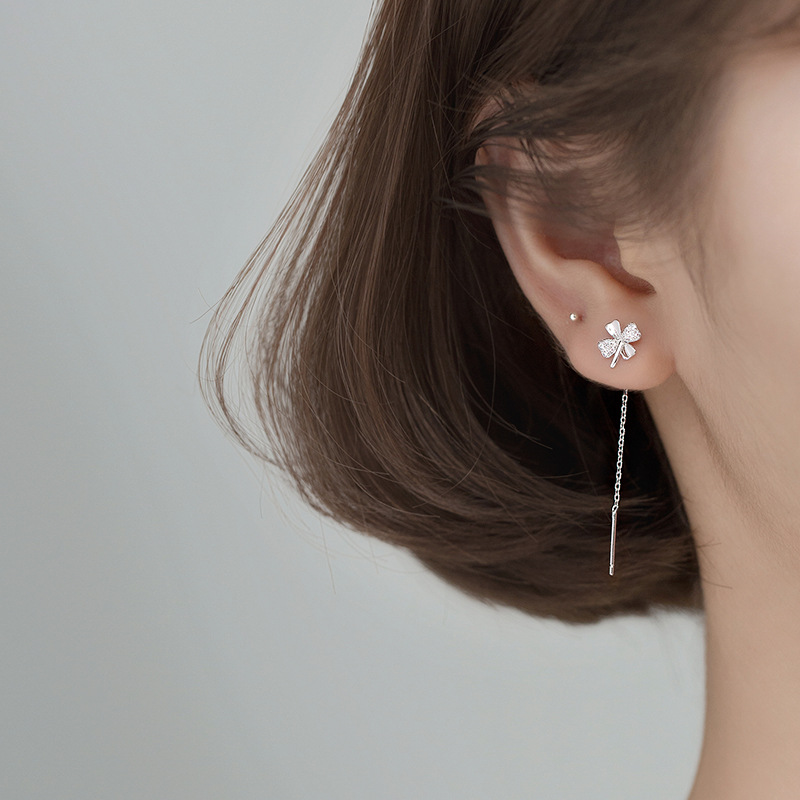 Eloch s925 Ginksen dulce cuatro hojas de flores de orejas de flores de la feminidad de alto nivel pendientes de diamantes pendientes G7425