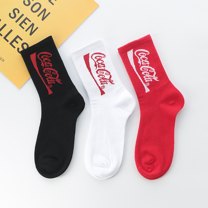New ins Cola letter high socks Korean style personalized hip hop stockings European and American street fashion brand couple men and women socks New ins Cola letter high socks Korean style personalized hip hop stockings European and American street fashion brand couple men and women socks