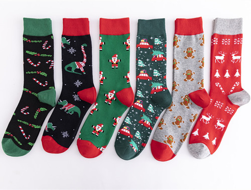 New Colorful Trendy Socks Medium and High Cotton Socks Large Size Christmas Elements Casual Trendy Men's Socks Wholesale