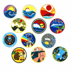 廠家直供跨境貨源山水風景日出圓形刺繡補丁貼電腦繡花章仔貼