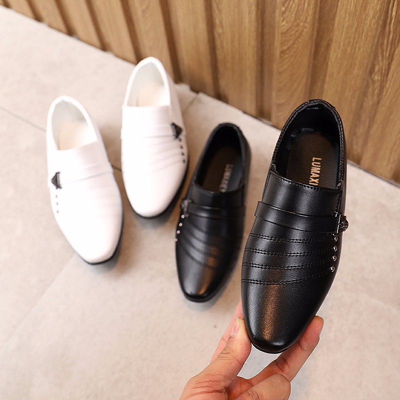 Boys black leather shoes for spring and...