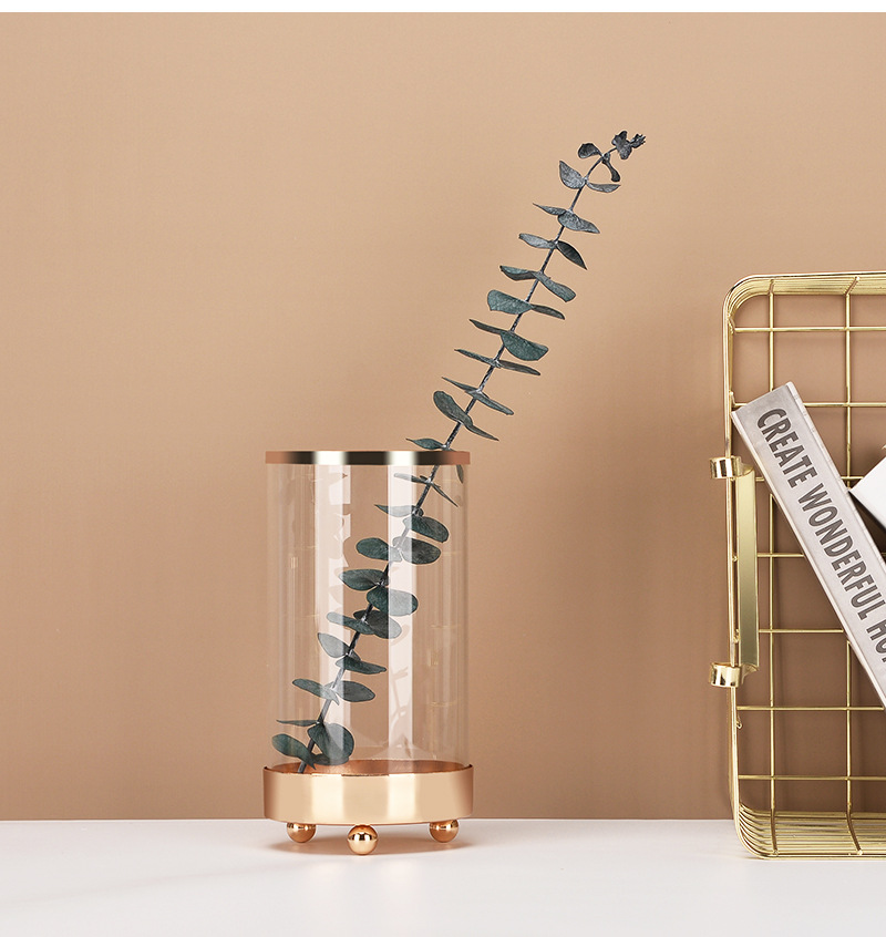 Glass Flower Vase Nordic Hydroponic Flower Bottle Cosmetic Brush Storage Bucket Small 8 X 3 Inch