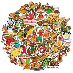 50 Mexican-style food doodle stickers to decorate luggage, waterproof, suitable for foreign trade, Amazon, can be wholesaled
