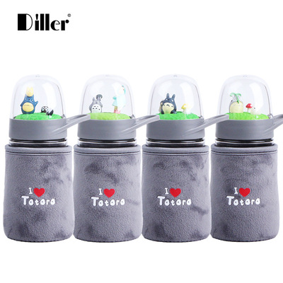 卡通龙猫微景观玻璃杯 学生提手便携防滑防漏防烫随手杯地摊货源