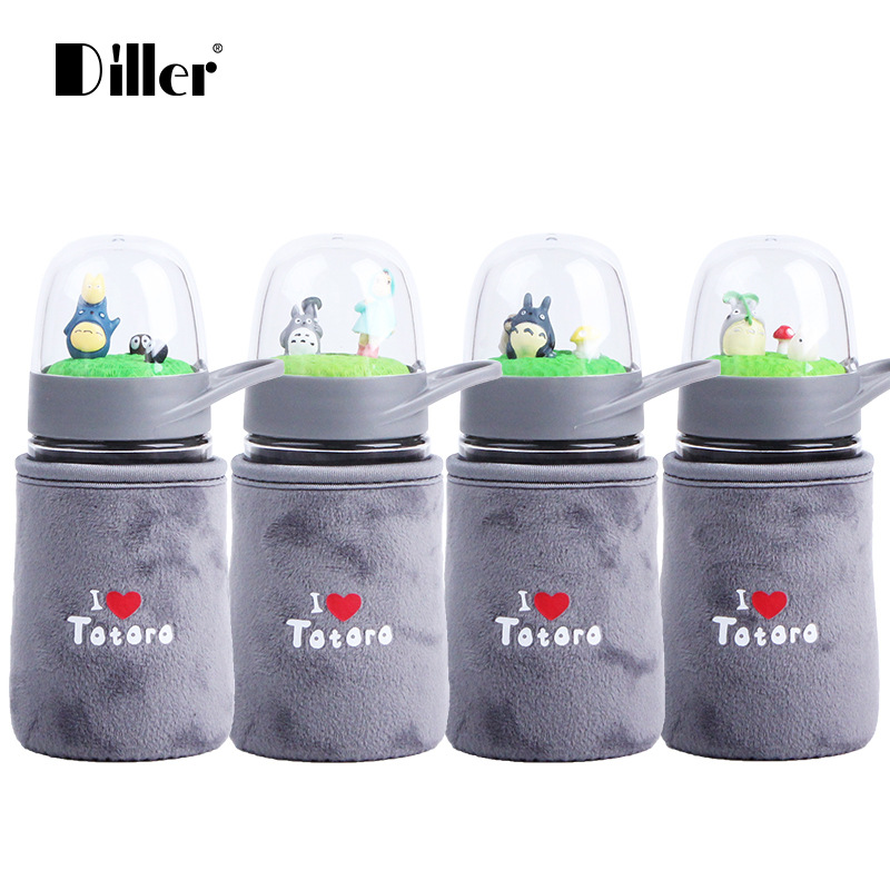 卡通龙猫微景观玻璃杯 学生提手便携防滑防漏防烫随手杯地摊货源