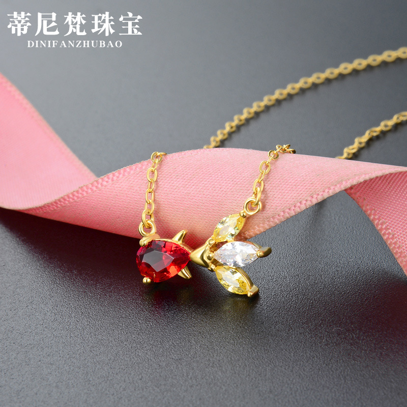 Cristal sintético chapado en oro s925 plata collar fuente fábrica al por mayor dulce fresco Mori mujeres collar