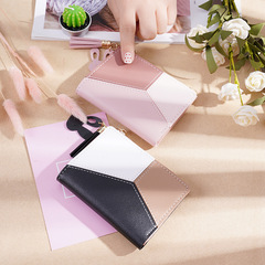 New-style short wallet for women: zippered design, student-friendly, Korean-style patchwork, bold contrasting colors, versatile tassel detail, and compact card holder.