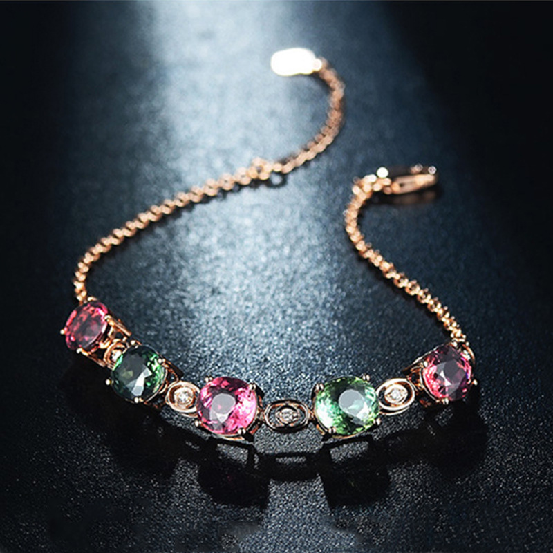 Fashion Square Sterling Silver Inlay Artificial Gemstones Bracelets