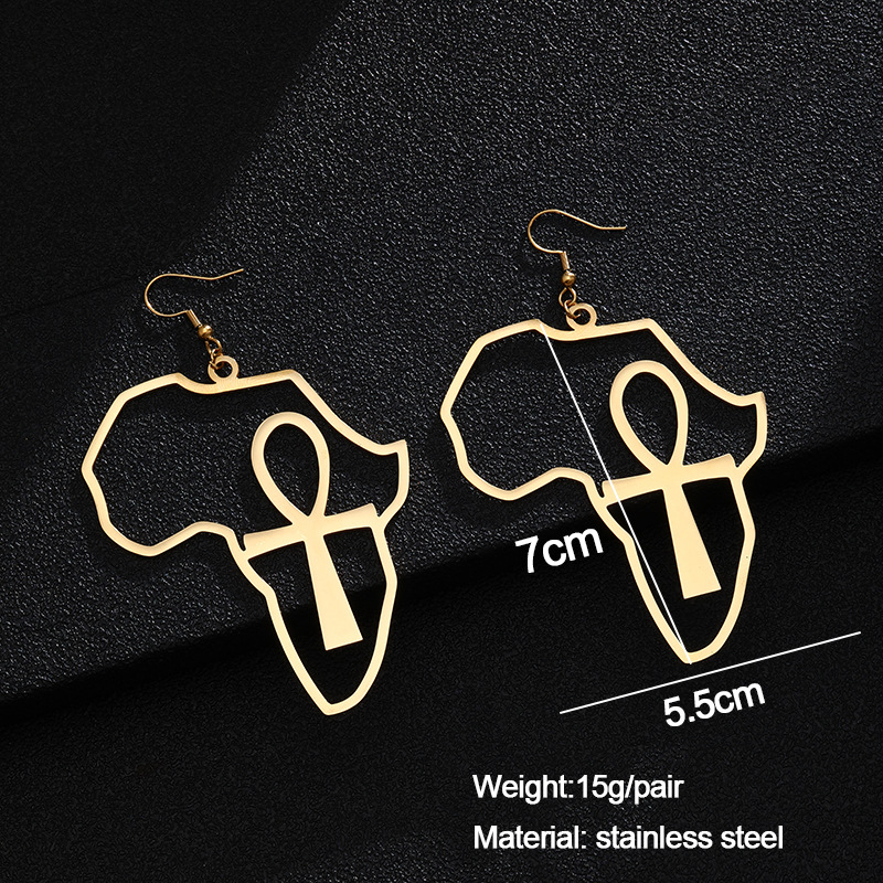 Earrings Classification Water Plating 18K Gold Plated Cross Map Stainless Steel Simple Style Earrings
