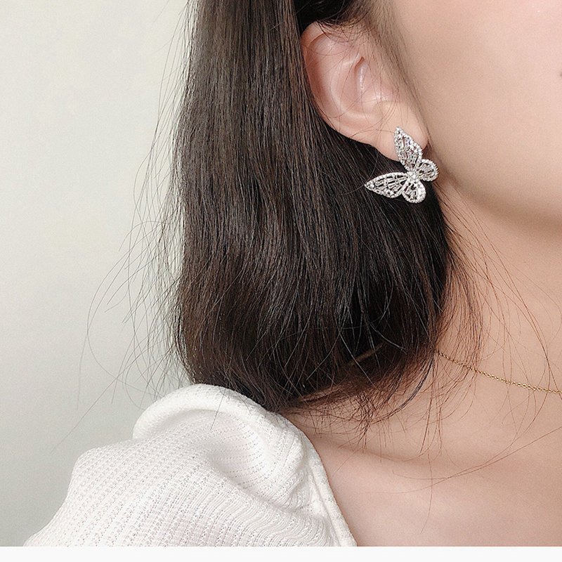 New Temperament S925 Sterling Silver Zircon Butterfly Stud Earrings for Women Fashion Party Luxury Jewelry Sweet Earrings